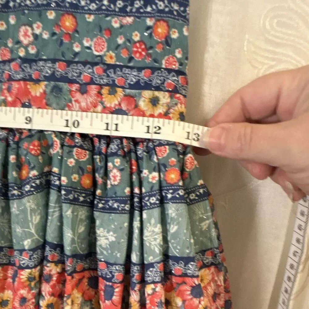 Confecciones Ruth Girls Blue Pink Floral Smocked Tiered Maxi Dress Flutter Sz 1